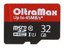 Карта памяти MicroSD  32GB  OltraMax Class 10  Elite UHS-I (45 Mb/s) + SD адаптер (OM032GCSDHC10UHS-1-ElU1)