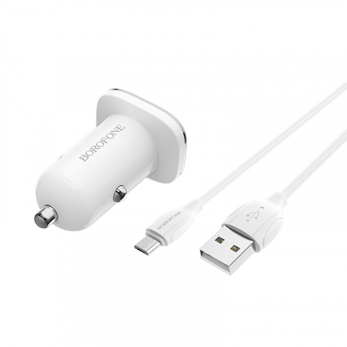Блок питания автомобильный 1 USB Borofone BZ12A, Lasting power, 3A, пластик, QC3.0, кабель микро USB, цвет: белый (1/44/176) (6931474708694) фото 3