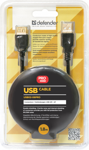 Кабель-удлинитель DEFENDER USB02-06PRO USB2.0, AM-AF, черный, 1.8м.(1/51) (87429) фото 7