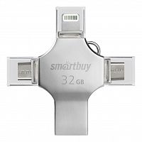 Флеш-накопитель USB 3.0  32GB  Smart Buy  MC15  Metal Quad  4-in-1 (Lightning + USB Type-A + USB Type-C + micro USB)  серебро металл (SB032GBMC15)