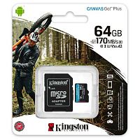 Карта памяти MicroSD  64GB  Kingston Class 10 Canvas Go Plus UHS-I U3 V30 A2 (170/70 Mb/s) без адаптера (SDCG3/64GBSP)