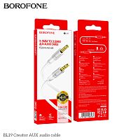 Кабель AUX, Jack 3,5mm(m) - Jack 3,5mm(m) Borofone BL19, 1.0м, круглый, пластик, цвет: белый (1/360) (6941991108563)