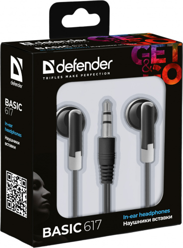 Проводные внутриканальные наушники DEFENDER Basic 617 вакуумные, шнур 1,1 м, черные (1/200) (63617) фото 5