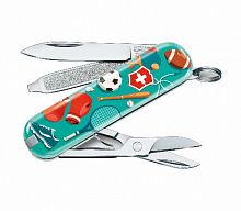 Нож перочинный Victorinox Classic LE2020 Sports World, 58 мм., 7 функций, бирюзовый/рисунок (0.6223.L2010)