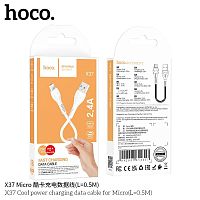 Кабель USB - микро USB HOCO X37 Cool power, 0.5м, круглый, 2.4A, силикон, цвет: белый (1/54/540) (6942007612357)