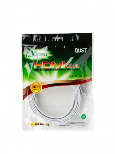 Кабель HDMI 19M/M ver 2.0, 3M, Aopen/Qust <ACG568F-S-3M> серебряно-белый Flat (1/30) фото 4