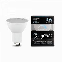 Лампа светодиодная GAUSS MR16 5W 530lm 4100K GU10 диммируемая 1/10/100 (101506205-D)