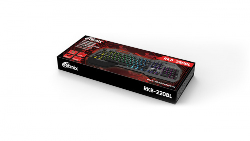 Клавиатура проводная игровая RITMIX RKB-220BL,подсвет,магнит.подст запястье,металл,пласт.основ, USB,клав:104,мульт:12,каб:150 ±10см, черная (1/10) (80001676) фото 2
