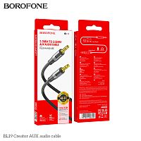 Кабель AUX, Jack 3,5mm(m) - Jack 3,5mm(m) Borofone BL19, 1.0м, круглый, пластик, цвет: черный (1/360) (6941991108310)