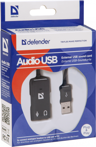 Переходник DEFENDER для гарнитуры Audio USB Переходник 2х3.5мм jack ->USB (1/50/400) (63002) фото 4