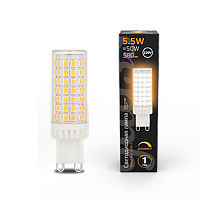 Лампа светодиодная GAUSS G9 AC185-265V 5,5W 550lm 3000K керамика диммируемая 1/10/200 (107309155-D)