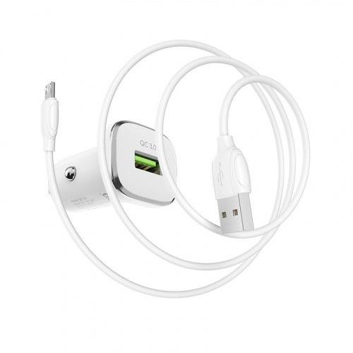 Блок питания автомобильный 1 USB Borofone BZ12A, Lasting power, 3A, пластик, QC3.0, кабель микро USB, цвет: белый (1/44/176) (6931474708694) фото 5