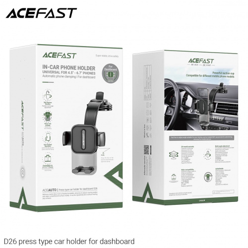 Держатель автомобильный ACEFAST D26 press, для смартфона, пластик, торпедо, цвет: чёрный (1/46) (6974316283041)