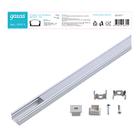 Профиль для светодиодной ленты GAUSS врезной гл 12х16mm - 2m, алюминий, экран+крепеж в комплекте (1/40) (BT415)