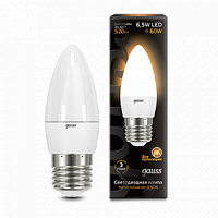 Лампа светодиодная GAUSS Свеча 6.5W 520lm 3000К E27 1/10/100 (103102107)