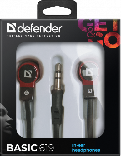 Проводные внутриканальные наушники DEFENDER Basic 619 вакуумные, шнур 1.1 м, черные/красные (1/50) (63619) фото 6