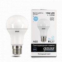 Лампа светодиодная GAUSS Elementary A60 15W 1480lm 6500K E27 1/10/50 (23235)