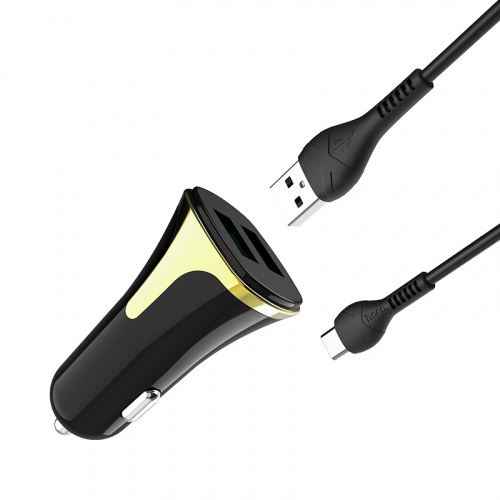 Блок питания автомобильный 2 USB HOCO Z31, Universe, 3400mA, пластик, QC3.0, кабель Type-C, цвет: чёрный (1/14/140) (6931474709851) фото 2