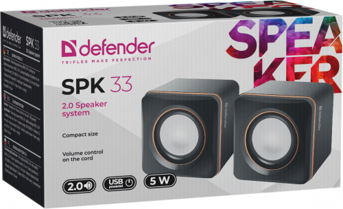 Активная система DEFENDER 2.0, SPK-33, USB, черная/оранжевая (1/100) (65633) фото 5