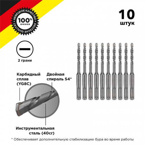 Бур по бетону KRANZ 6x110x50 мм SDS PLUS (10 шт.) (10/500)