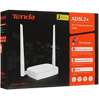Роутер TENDA D301 v4, ADSL2 +, 300 Мбит/c, 2 несъемные  внешние антенны 5dBi, белый (1/20)