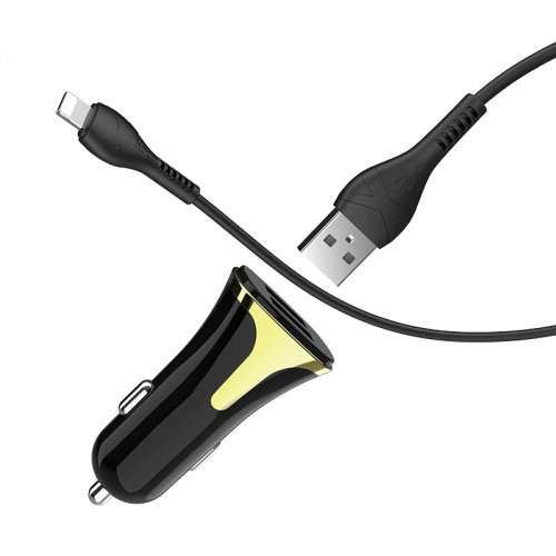 Блок питания автомобильный 2 USB HOCO Z31, Universe, 3400mA, пластик, QC3.0, кабель 8 pin, цвет: чёрный (1/14/140) (6931474709813) фото 3