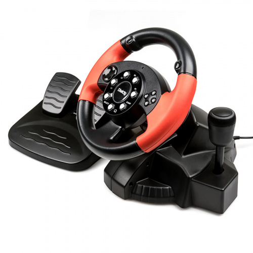 Игровой руль GW-225VR Dialog E-Racer - вибро, 2 педали + рычаг, PC USB/PS4&3/XB1&360/Android/Switch, черный/красный (1/3) фото 8