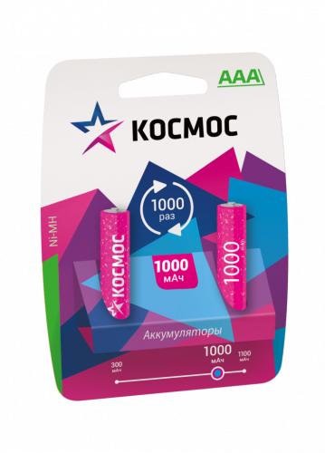 Аккумулятор КОСМОС  R03 (1000 mAh)  BL2   (2/24/288) (KOCR03NIMH(1000MAH))