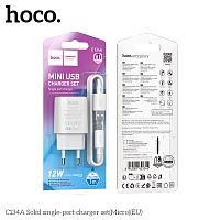 Блок питания сетевой 1 USB HOCO C134A Solid, 3000mA, пластик, 2.4A, кабель USB - микро USB, цвет: белый (1/28/168) (6942007621342)