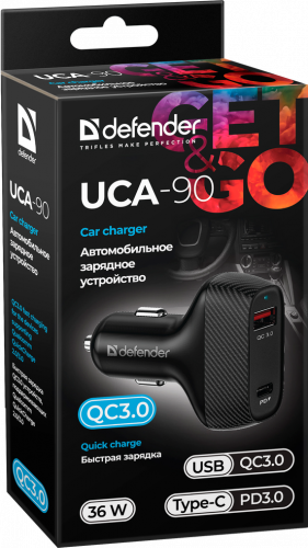 Автомобильное ЗУ Defender UCA-90 36W, USB QC3.0, Type-C/PD3.0 (1/10) (83836) фото 3