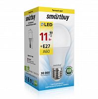 Лампа светодиодная SMARTBUY A60 11Вт 220V 3000K E27 (тёплый свет) (1/10/50) (SBL-A60-11-30K-E27-A)