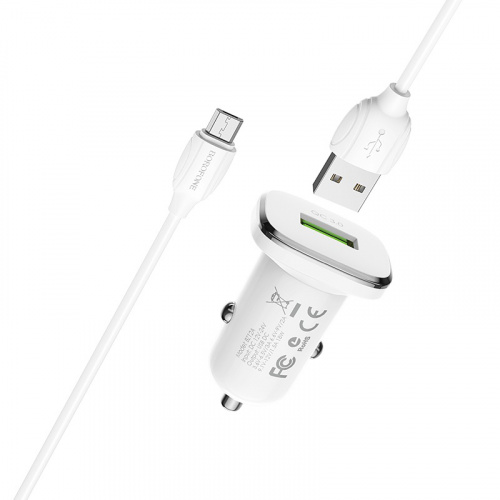Блок питания автомобильный 1 USB Borofone BZ12A, Lasting power, 3A, пластик, QC3.0, кабель микро USB, цвет: белый (1/44/176) (6931474708694) фото 4