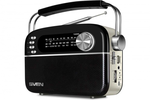 Радиоприёмник SVEN АС SRP-505 (3 Вт, Bluetooth, FM/AM/SW, USB, microSD, AUX,  встроенный аккумулятор), черный (1/24) (SV-020446)