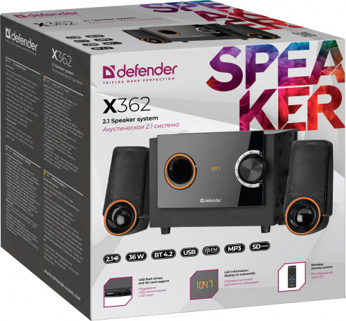 Акустическая система DEFENDER 2.1 X362, черный, 36Вт, BT/FM/MP3/SD/USB/LED/RC (1/4) (65362) фото 9