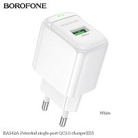 Блок питания сетевой 1 USB Borofone BAS42A Potential, пластик, PD18Вт, QC3.0, цвет: белый (1/76/304) (6941991113789)