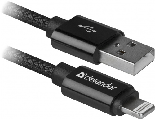 Кабель DEFENDER ACH01-03T PRO USB2.0, черный, AM-LightningM, 1m, 2.1A (1/100) (87808) фото 3