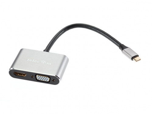 Кабель-концентратор  USB3.1 Type-Cm --> HDMI (f)+VGA(f), Alum Grey 4K@30 Hz,Telecom<TUC050> фото 4