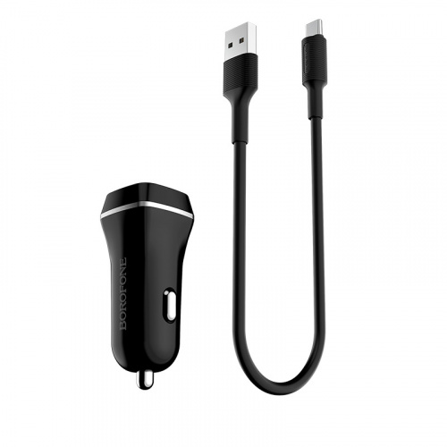 Блок питания автомобильный 2 USB Borofone, JoyRoad, BZ2, 2400mA, пластик, с кабелем Type-C, цвет: чёрный (6957531081937) фото 2
