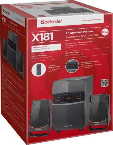 Акустическая система DEFENDER 2.1 X181, черный, 18Вт, BT/FM/MP3/SD/USB/LED/RC (1/4) (65181) фото 12