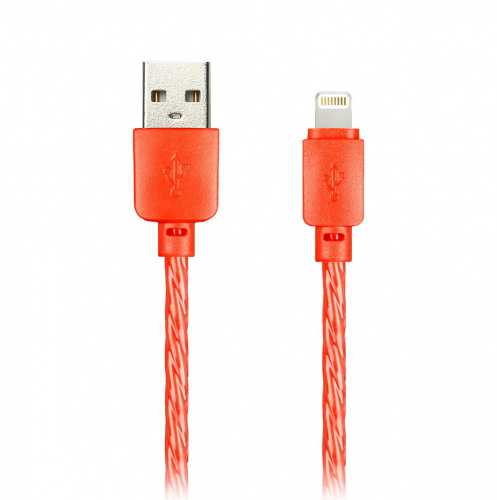 Кабель Smartbuy USB -8pin SILICONE SPIRAL, красный, 2 А, 1 м (ik-512SPS red)