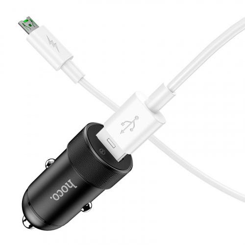 Блок питания автомобильный 1 USB HOCO Z32A Flash power, 4000mA, QC3.0, кабель Micro-USB, металл, черный (6931474717795)