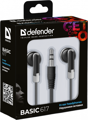 Проводные внутриканальные наушники DEFENDER Basic 617 вакуумные, шнур 1,1 м, черные (1/200) (63617) фото 4