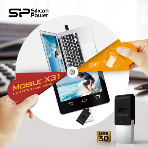 Флеш-накопитель USB 3.2  16GB  Silicon Power  Mobile X31 + Micro-USB, OTG, чёрный (SP016GBUF3X31V1K) фото 11