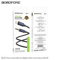 Кабель AUX, Jack 3,5mm(m) - 8 pin(m) Borofone BL20 True, 1.0м, круглый, силикон, цвет: черный (1/360) (6941991114397)