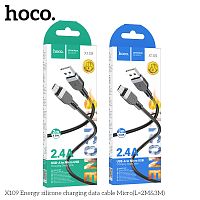 Кабель USB - микро USB HOCO X109 Energy, 2.0м, круглый, 2.4А, силикон, цвет: чёрный (1/31/310) (6942007636308)