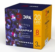 Гирлянда светодиодная ЭРА ENIN-3P Нить Подарки 3 м холодный свет 220V IP20 (24/192) (Б0041895)