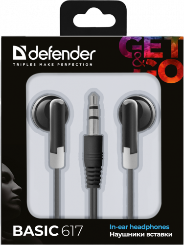 Проводные внутриканальные наушники DEFENDER Basic 617 вакуумные, шнур 1,1 м, черные (1/200) (63617) фото 6