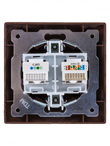 Розетка телефонная RJ11 + компьютерная RJ45 венге , с/у, "Лама" (10/120) TDM (SQ1815-0419) фото 3