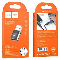 Переходник USB(m) - Type-C(f) HOCO UA17, пластик, OTG, цвет: чёрный (1/37/370) (6931474762009)