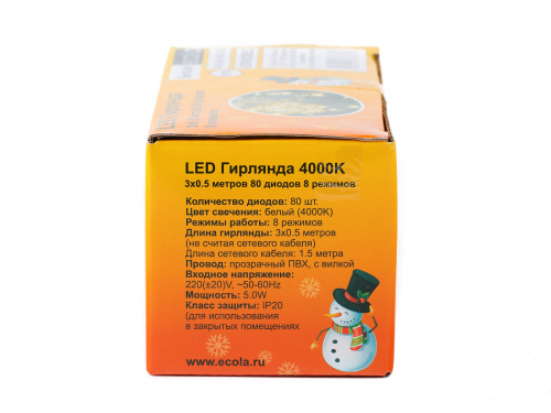 Гирлянда светодиодная ECOLA 220V IP20 Бахрома 3x0.5м 80Led 4000K, 8 режимов, прозр.провод с вилкой (1/30) (N2RV03ELC) фото 8